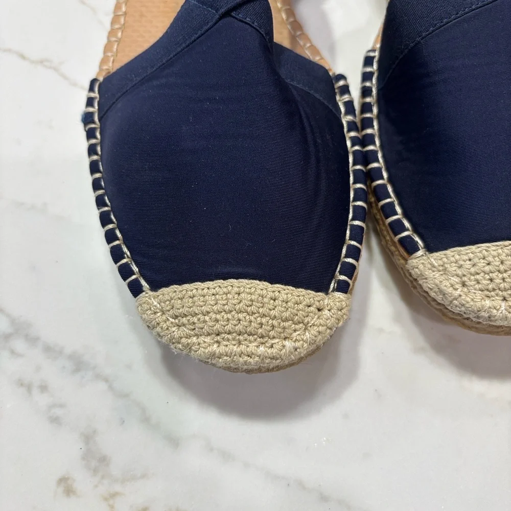 Navy Espadrille Slingback Flats with Crisscross Straps